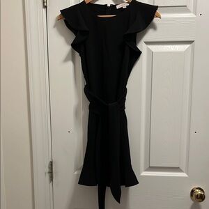 LOFT Black Ruffled Tie Front Mini Dress